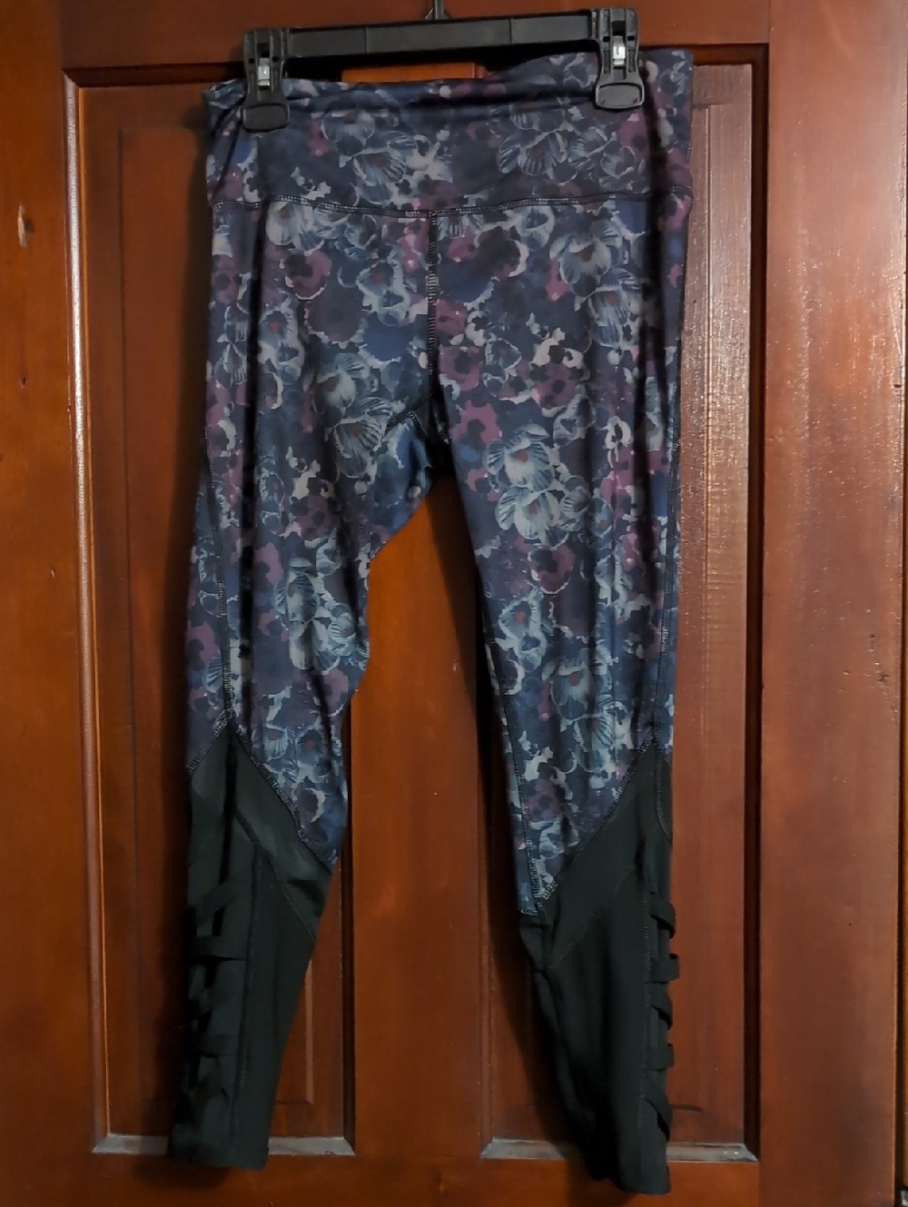 Reebok Floral Print Athletic Leggings with Black See through Paneled Ankles
